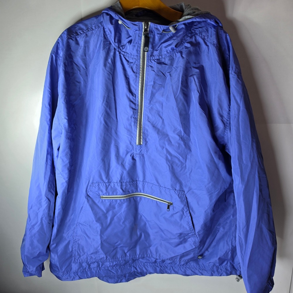Lauren James‎ Windbreaker Anorak Pullover Jacket Blue Hooded Half Zip Mens XL